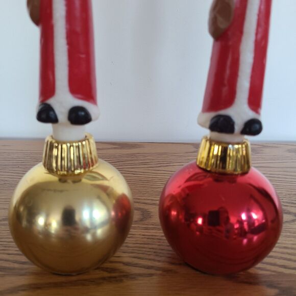 Two Vintage Santa Claus Character Candles In Christmas Ornament Candle Holders - Picture 4 of 10